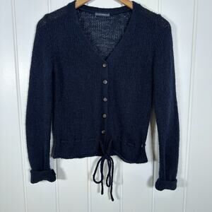 Brandy Melville Sweater Women's OS Navy Blue Mohair, Wool & Acrylic Tie Waist